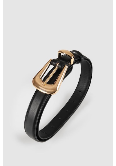 Williampolo Full Grain Deri Gold Toka Siyah Kadın Kemer Siyah