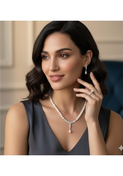 925 Ayar Papatya Silver Gerçek Kültür İncisi Set.rose.gold.rodaj Gümüş