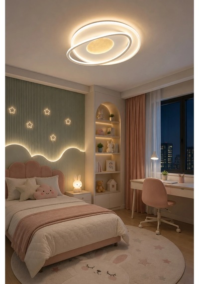 Modern Led Avize Işıklı Avize Beyaz Salon Oturma Odası Yatak Odası 100w 3 Renk Işık 50 Cm