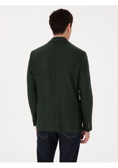 Cacharel Haki Slim Fit Yün Karışımlı Mikro Desenli Ceket Yesıl