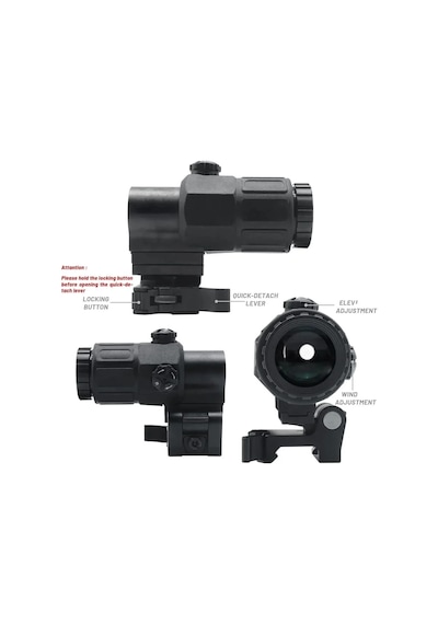 Magnifier 5x Yakınlaştırmalı Dürbün - 22mm Ray Uyumlu, Katlanır Yaylı Ayaklı Açık Sarı