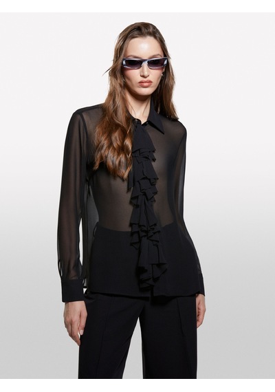 Sisley Önü Fırfır Detaylı Regular Fit Gömlek Kadın Siyah Gömlek - 325a5noxlq09t