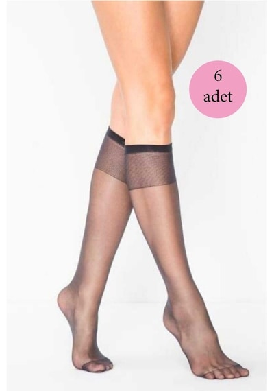 Kadın 6 Adet Kadın Diz Altı Parlak Fit 15 Denye Çorap Siyah-Standart Çok Renkli