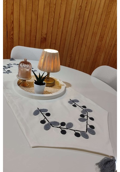 Punch Nakışlı 1 Adet Runner & Amerikan Servisi & Masa Örtüsü Gri - 704792826 Gri