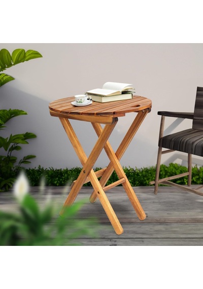 60x50x40 Cm Ahşap Katlanır Yuvarlak Kamp Masası Piknik, Bahçe Ve Balkon Kolay Taşımalı - Doğal Bambu Rengi Genel