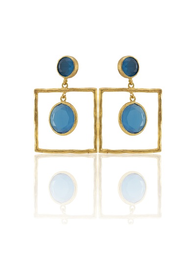 Kadir Jewellery 22 Ayar Altın Kaplama Kadın Sallantılı Küpe -el İşçiliği Ve Hipoalerjenik Küpe-e85 Koyu Mavi