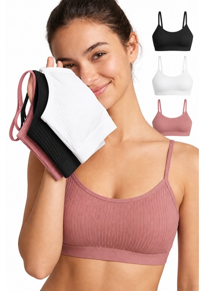 İpeksi Collection 3 Lü Çıkarılabilir Pedli Fitilli İp Askılı Bralet Büstiyer Crop Atlet Pembe