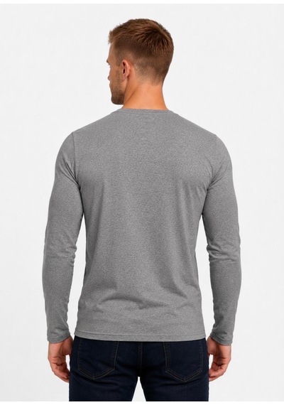 Axxel Erkek Gri Melanj Pamuklu Likralı Süprem Uzun Kollu T-shirt-d236