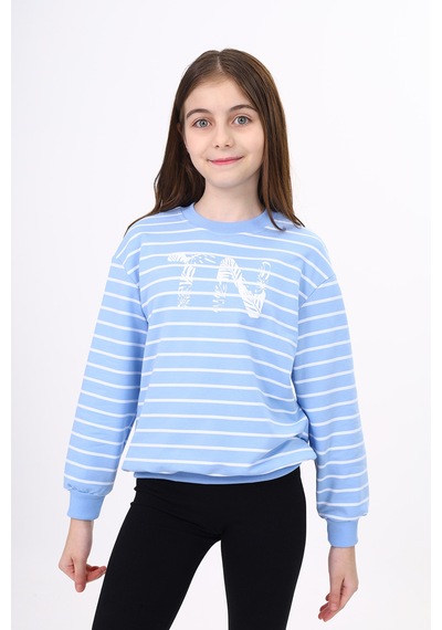 Toontoy Kız Çocuk Çizgili Sweatshirt Mavi