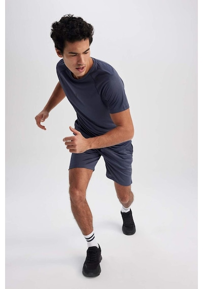 Defacto DeFactoFit Slim Fit Yaka Baskılı Sporcu Kısa Kollu Tişört V2887AZ23SPIN234 İndigo