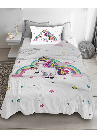 Sevimli Unicorn Tek Kişilik Pike (Yastık Kılıflı)