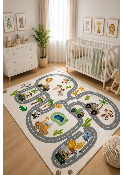 STY Home Safari Beyaz Çocuk Oyun Halısı Kaymaz Makinede Yıkanabilir Eğitici Bebek Ve Çocuk Odası Halısı Oyun66