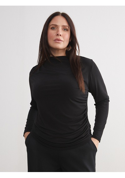 Lcw Everyday Siyah Bisiklet Yaka Büzgülü Kadın Body