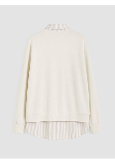 Lcw Modest Bej Gömlek Yaka Soft Touch Kadın Sweatshirt Tunik