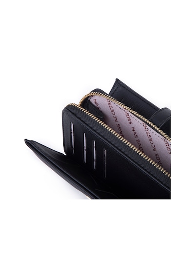 Nas Bag Kadın Orta Boy Kartlık Kağıt Para Ve Bozuk Para Tasarımına Sahip Siyah Dona 16x9 Cm Siyah