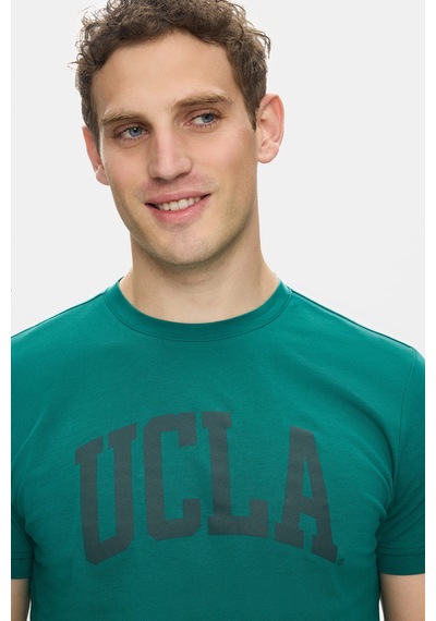 Ucla Culver Koyu Yeşil Bisiklet Yaka Baskılı %100 Pamuk Standard Fit Erkek Tshirt