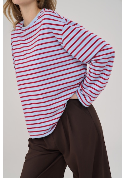 Mai Studios Mist Çizgili Basic Açık Mavi T-shirt