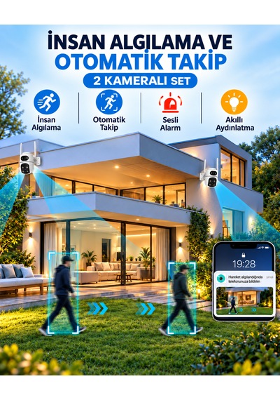 İcsee Set 4 Kameralı 2 Sabit+ 2 Hareketli Akıllı Güvenlik Kamera Seti 64gb Hafıza Kartlı