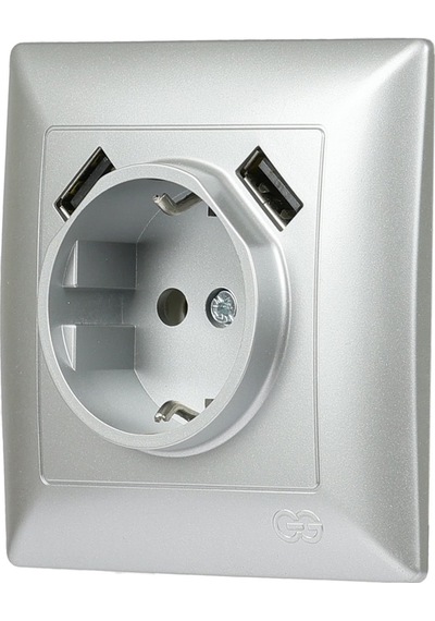 Visage 2 Usb Çıkışlı Çocuk Korumalı Topraklı Priz, 5v, 2.4a, Gümüş