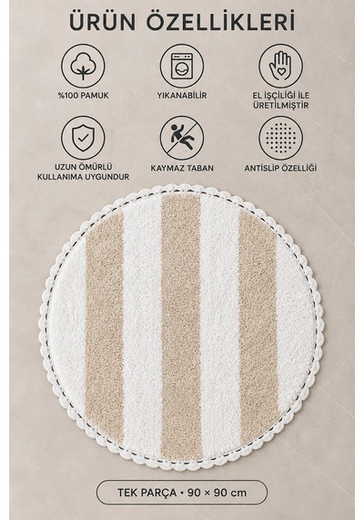 Alanur Bodrum Tufting Cotton Pamuklu El Işi Örgülü 90 X 90 Cm Paspas 112 Beyaz - Ekru