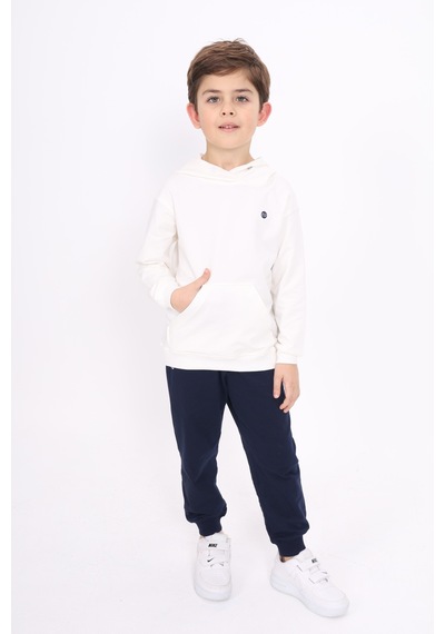 Toontoy Kız Çocuk Relax Fit Kapüşonlu Cepli Baskılı Sweatshirt - 2 İplik Ekru