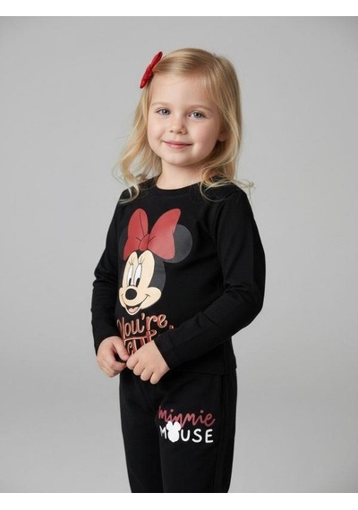 Kız Çocuk Karakter Baskılı Uzun Kollu Pijama Takımı-16831 Siyah