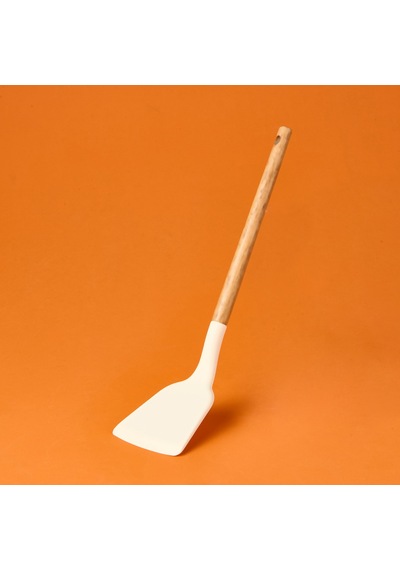 Aroww Ahşap Saplı Silikon Geniş Spatula - Krem / Kahverengi Çok Renkli