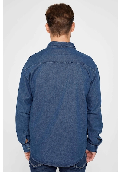 Tudors Relax Fit Uzun Kollu Rahat Kesim Çift Cepli Metal Düğmeli Denim Erkek Gömlek-31321-lacivert Lacivert