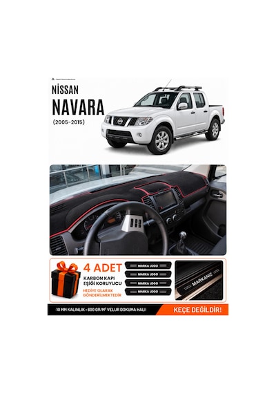 Nissan Navara 2005-2015 Uyumlu Torpido Örtüsü, Torpido Kılıfı - Siyah Kırmızı