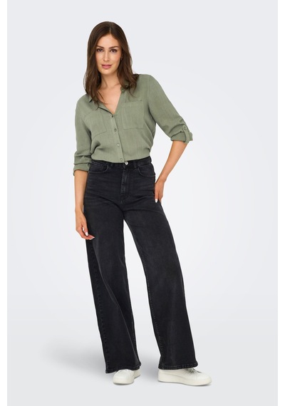 Only Onlyasmin Keten Karışımlı Regular Fit Klasik Yaka Gömlek Bayan Gömlek 15349102 Haki