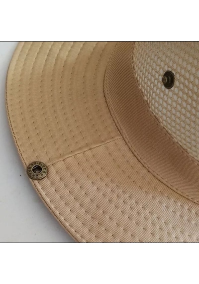Kardelen Butik Denizli Snap Düğmeli Yürüyüş Ve Avcılık Panama Şapkası Fileli Unisex Bej Bej