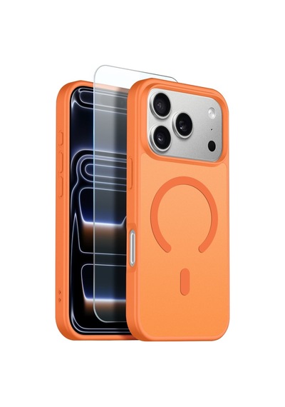 Teleplus Apple Uyumlu iPhone 17 Pro Kılıf Babet Translucent Mat Msafe Şarj Özellikli Kapak + Ekran Koruyucu Turuncu