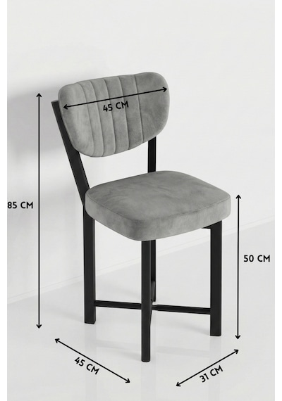 Sandalye 2 Adet Baby Face Kumaş Metal Ayak Modern Mutfak Sandalyesi Cafe Balkon Ofis Elma Antrasit
