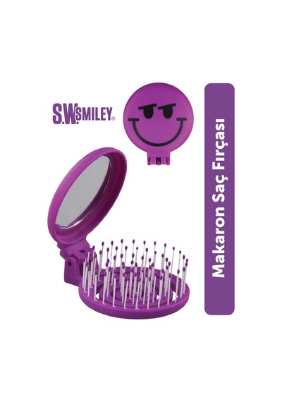 Beauty Makaron X Sw. Smiley Saç Fırçası - 3d Esnek, Aynalı, Çanta Boy - Compact Detangler Mor