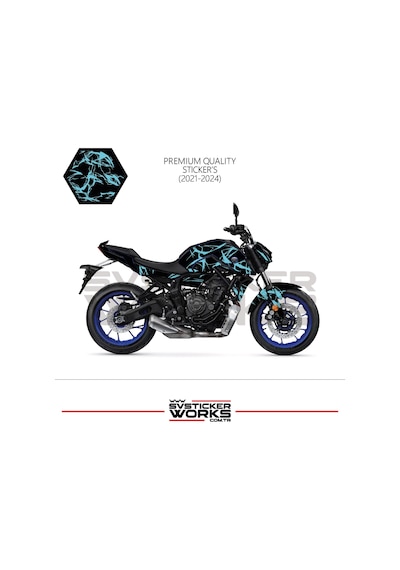 Mt-07 2021-2024 Kaplama Sticker Şimşek Yıldırım Motor Kaplama Modeli Hazır Kit 2021-2024 Uyumlu Mavi