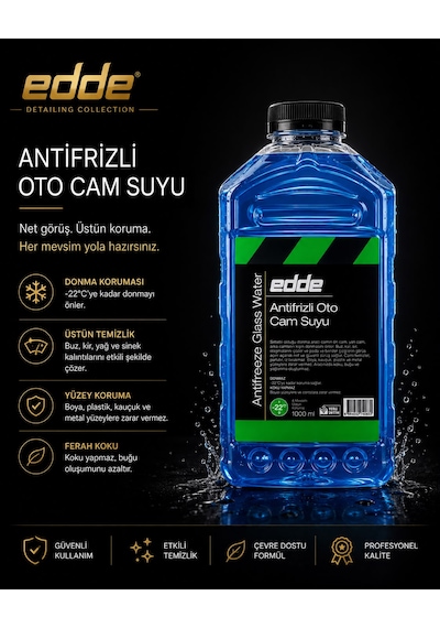 Edde Kışlık Parfümlü Oto Cam Suyu 1l Araba Araç Oto Antifrizli Silecek Suyu