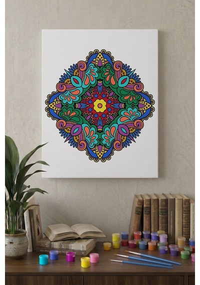 Geometrik Çiçek Desenli Mandala Tuval Boyama Seti 40x50 Cm