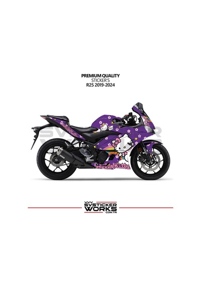 Yamaha R25 Hello Kitty Kaplama Sticker Motor Kaplama Modeli Hazır Kit 2019 / 2024 Uyumlu Mor