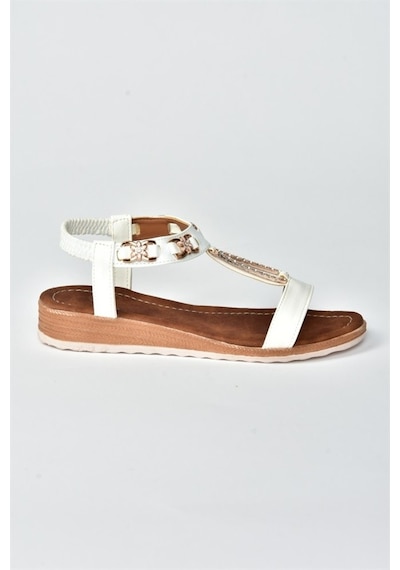 Fox Shoes Beyaz Taş Detaylı Günlük Kadın Sandalet M258312209