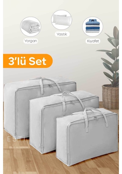 Serstil 3 Boy Yorgan, Yastık, Kıyafet Hurcu - Antrasit Gri