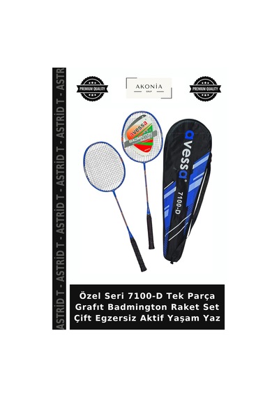 Özel Seri 7100-d Tek Parça Grafıt Badmington Raket Set Çift Egzersiz Aktif Yaşam Yaz