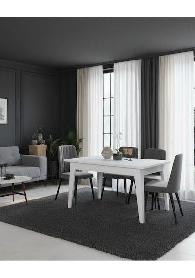 Çapraz Ayaklı 180x90 Kalın Kenarlı 36mm Kalın Kenarlı Mutfak Masası Sandalye Hariç Beyaz
