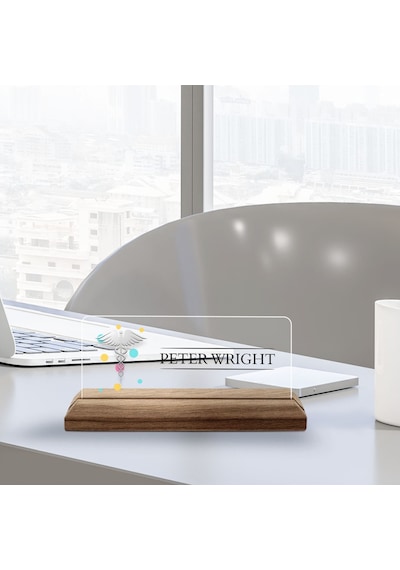 Bk Gift Kişiye Özel İsimli Doktor Temalı Ahşap Tabanlı Akrilik Masa İsimliği-1, Ofis Dekoru, Mesleki Hediye, Ofis Hediyeleri Kobitmeyen137888 Bk Gift