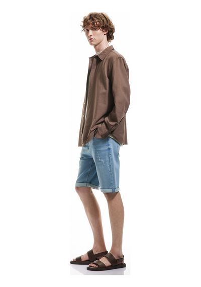 Koton Pamuklu Katlamalı Paça Bermuda Slim Fit Denim Şort Bleach 5sam40001ıd Açık Mavi