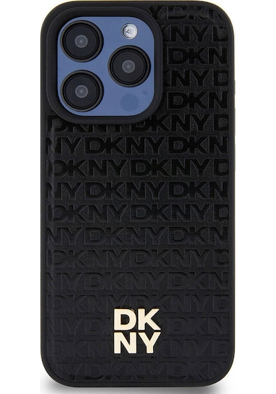 Apple Uyumlu iPhone 15 Pro Kılıf Dkny Lisanslı M-safe Şarj Özellikli 3d Yazılı Repeat Pattern Kapak Siyah