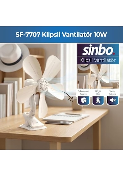 Sinbo Sf-7707 Klipsli Mini Vantilatör, Sessiz Fan, Güçlü Tutuşlu Klips, Ayarlanabilir Başlık, Masa Ve Bebek Yatağı İçin Taşınabilir Fan