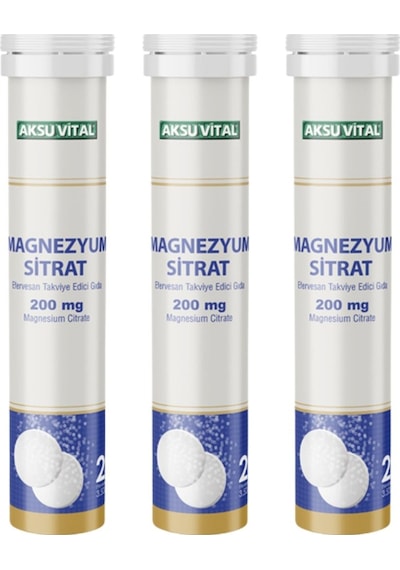 Aksu Vital Magnezyum Sitrat 200 MG 20 Efervesan Tablet x 3 Adet