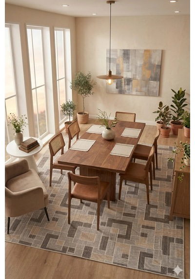 Villadia Home Textile Modern Desen Baskılı Kaymaz Taban Elit Şık Dört Mevsim Yıkanabilir Halı Yolluk Oturma Salon Odası Vd1108gri Gri