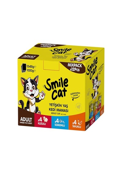 Smile Cat Pouch Mix 12 Adet X 85 Gr Kuzu/somon/tavuklu 100 G