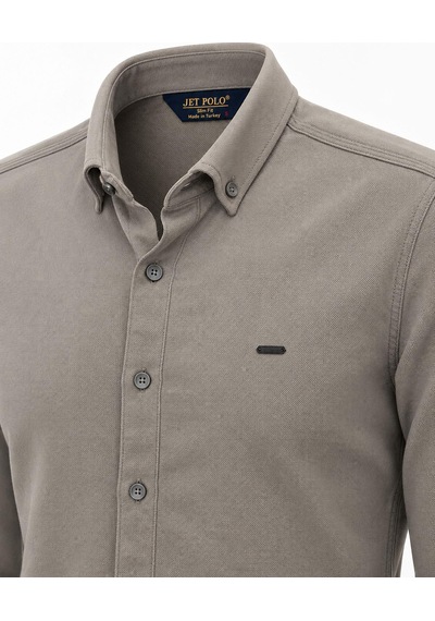 Classics Men Jet Polo Uzun Kol Slim Fit Erkek Örme Gömlek - 7778 Gri